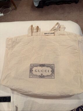 Gucci Beige Canvas Logo Tote with Decorative Emblem